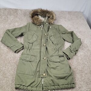 Abercrombie Fitch Women Adirondack Jacket With Faux Fur Parka Olive Green Sz XS